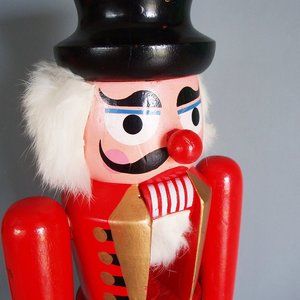 Vintage Wooden Toy Soldier Nutcracker Big 21" Tall Old World Christmas Red Black